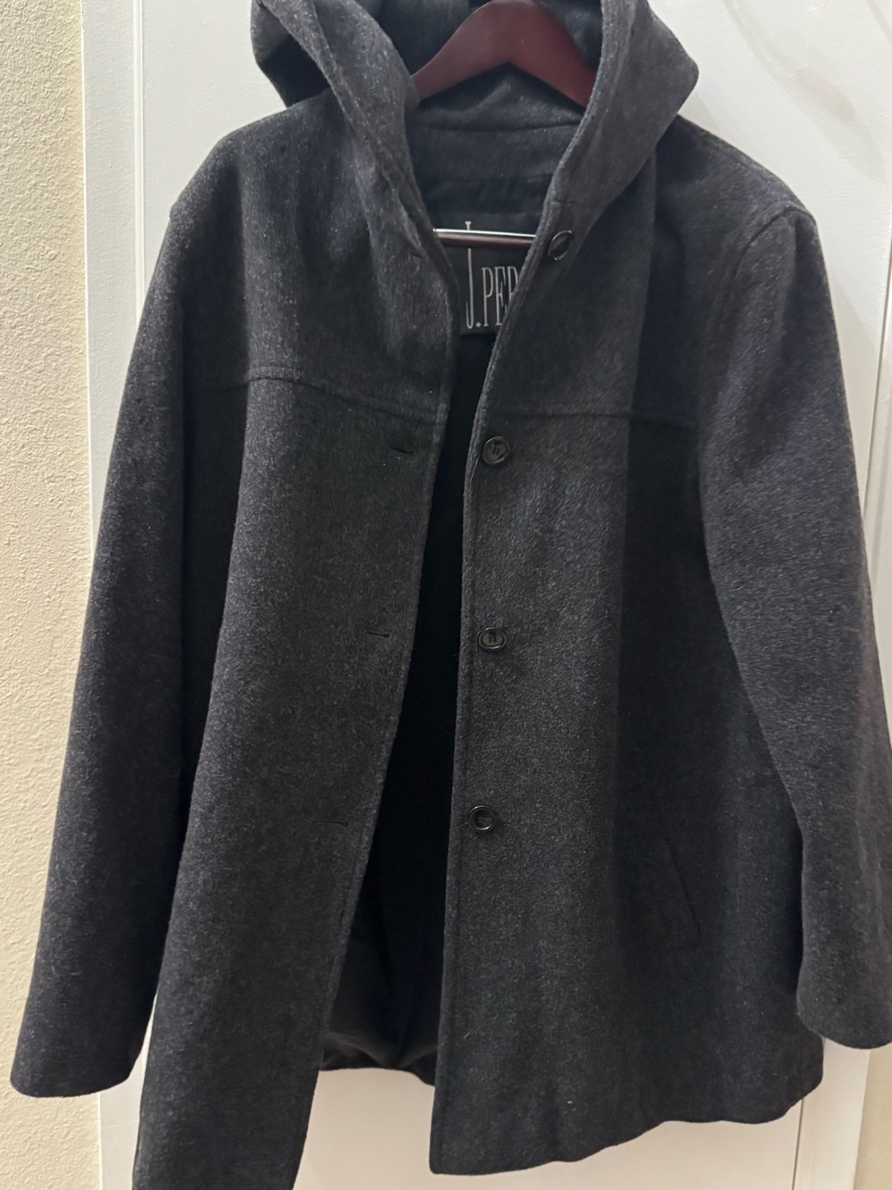 J. Percy Dark Gray Hooded Wool Blend Coat